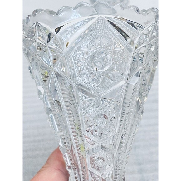 2 VTG EAPG Imperial Glass Vases  Starburst Pattern Clear Pressed Glass Heavy EUC - Picture 4 of 8